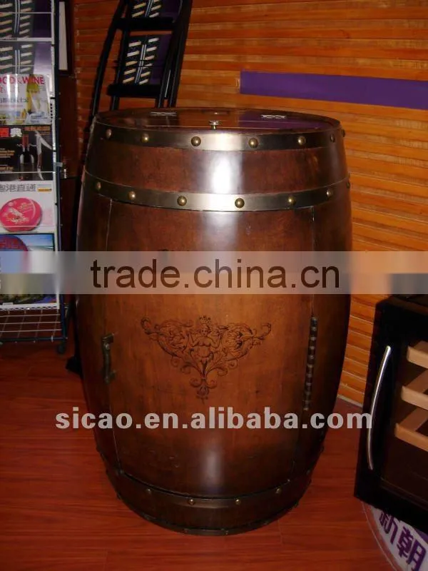 48L classic electrical original oak wooden barrel wine regrigerator for 18 bottle, decorative wood barrel alcohol fridge cooler