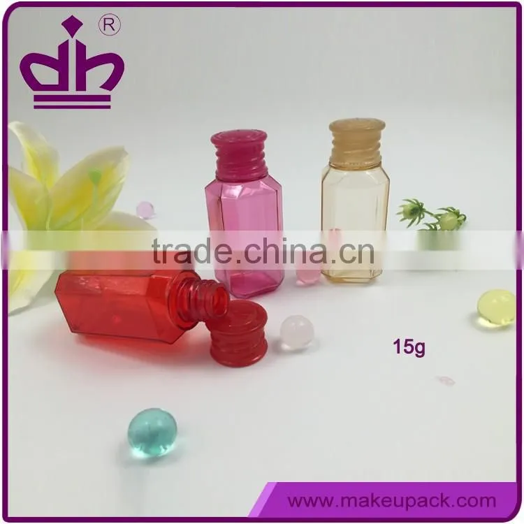 Square transparent sample size plastic bottles for cosmetic