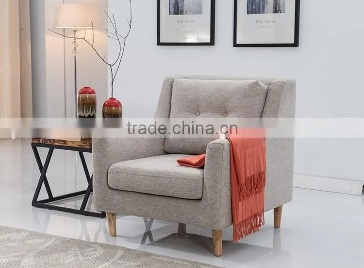 modern nordic style fabric upholstered armchair with wooden legs for living room furniture
