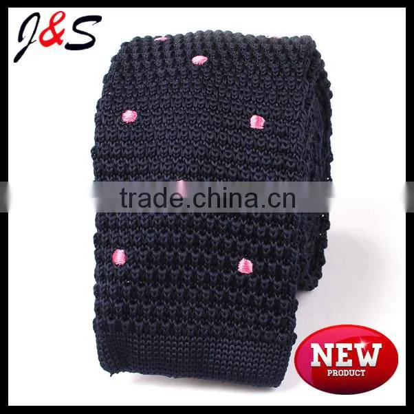 new arrival pink knitted tie with white polka dots KT064