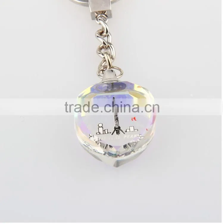 2016 Best selling mini heart shape crystal keychain color printing beautiful picture