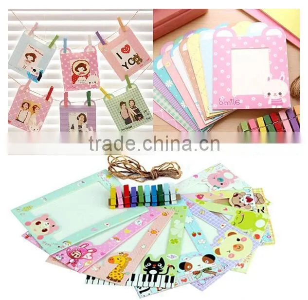 Rope Cartoon Animal Family Wall Paper board frame 9Pcs Photo Frame Hanging Picture Frames
