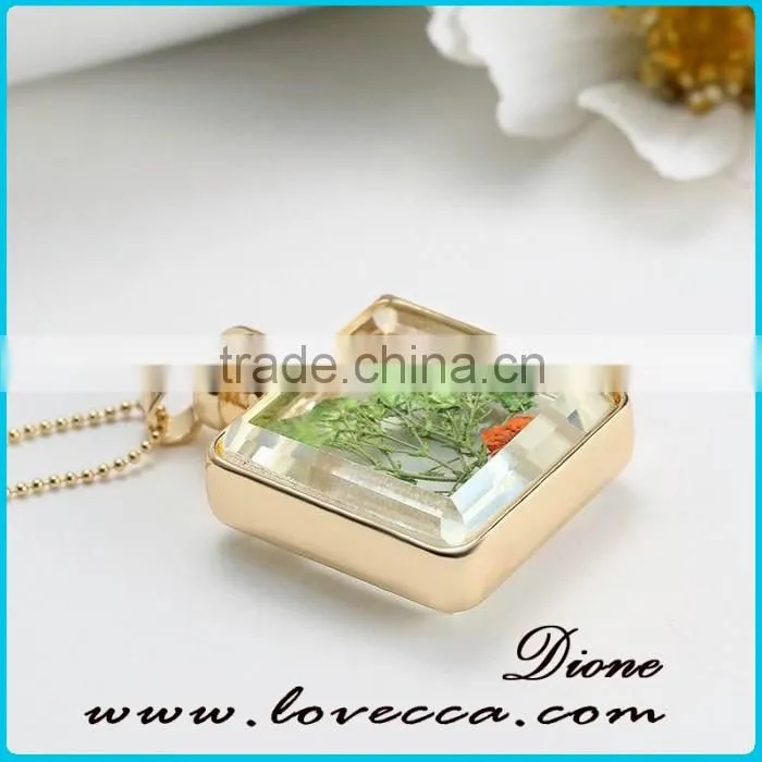 2016 DIY handmade glass frame necklace with real flower inside