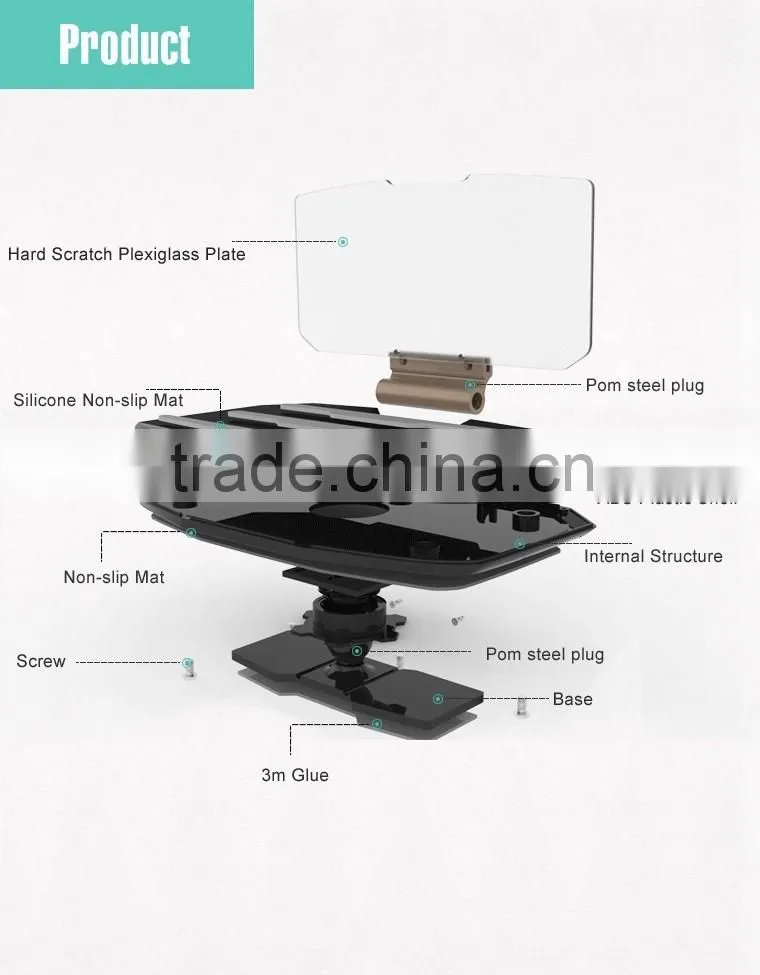 HUD smart phone cradles head up display safe drive for GPS navigation reflect to the mirror