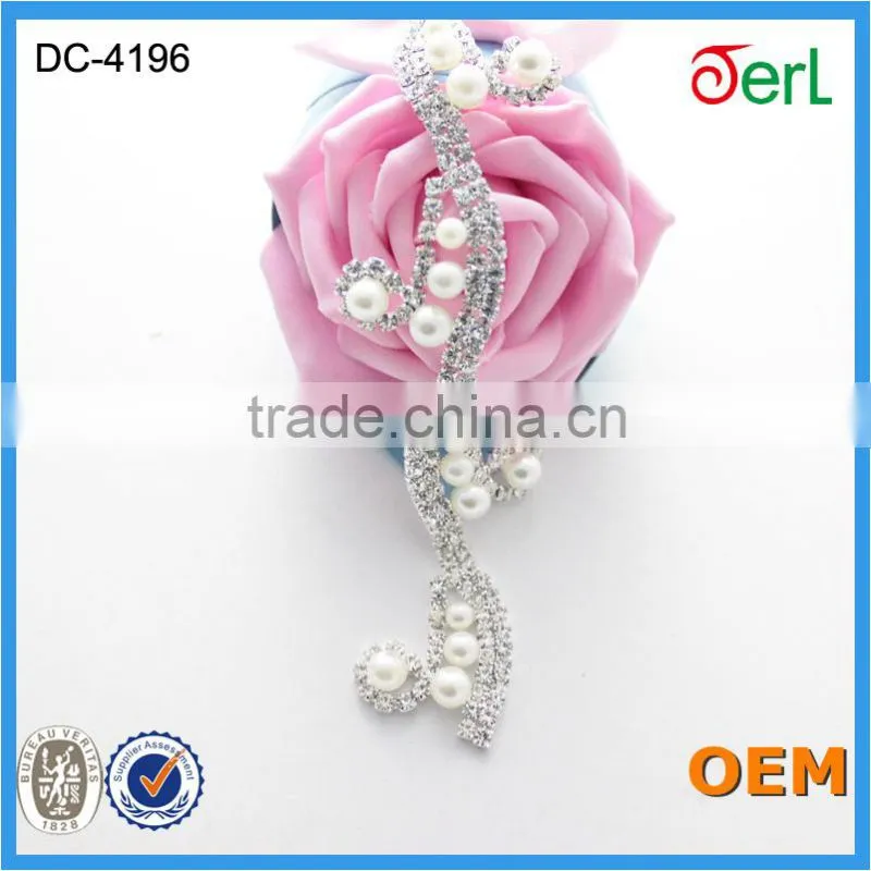 Crystal Rhinestone Trimming, Metal Claw Base Dress Chain and Trims with Plastic Pearl