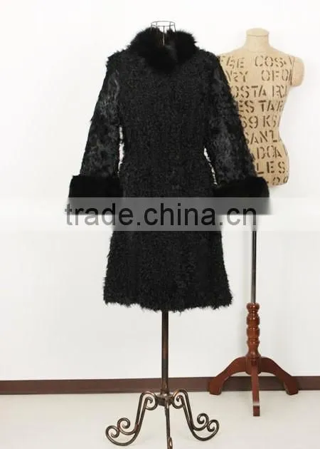 fashion lady's lamb coat for women with fur trim LC96