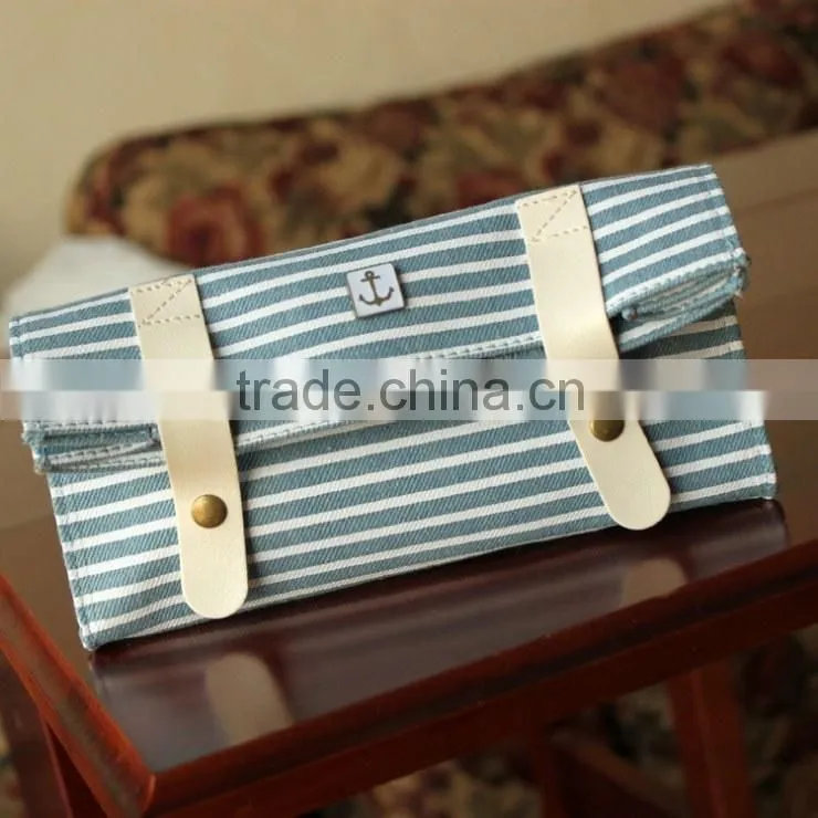 wenzhou cangnan wholesale canvas triangle stripe colored pencil case for school with button