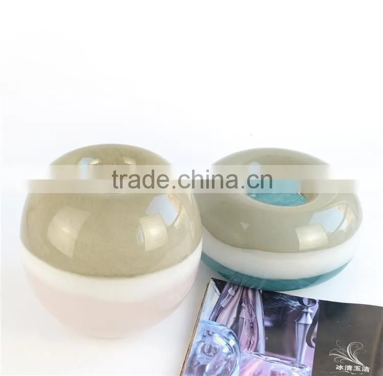 Wholesale imitation natural jade mouth blown art egg shaped glass vase