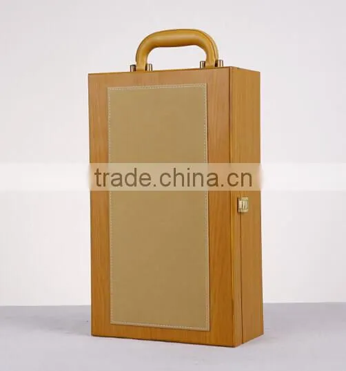 customize cylinder wooden wine gifts box packaging with handle wine carrier wholesale