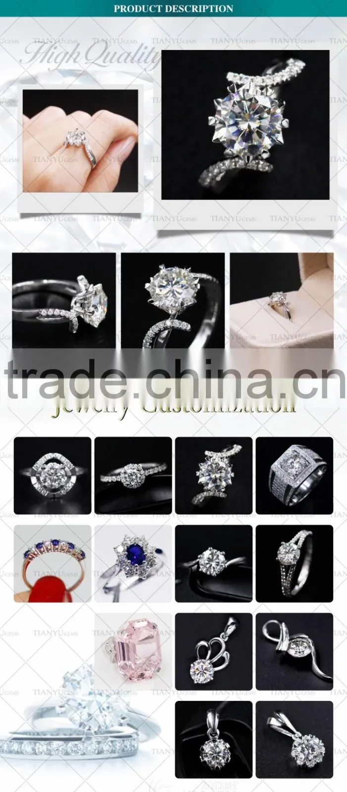 Customized Jewelry Engagement Ring White gold 8 Hearts & 8 Arrows Moissanite Diamond Wedding Ring