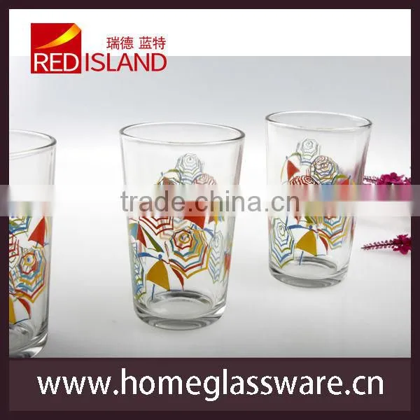 glass works supply drinking glass cup with decal, glass tumbler