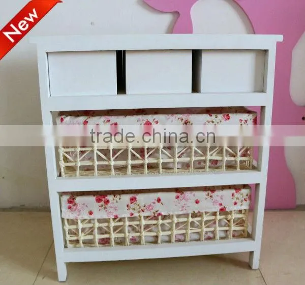 wooden home furniture / wood storage cabinets with woven baskets