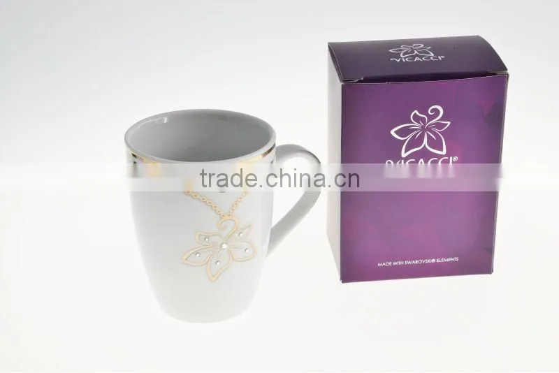 Alibaba Express High Quality Ceramic Bauhinia Flower Mug Made With Swarovski Elements V2008B-090P-CC