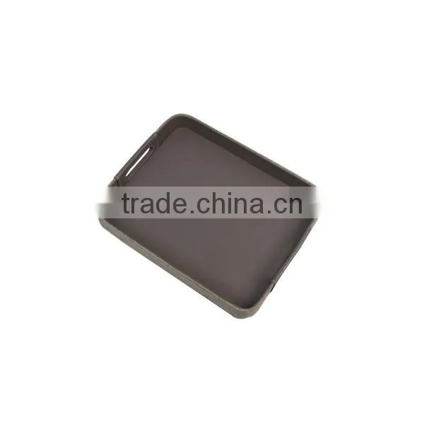 Grey Rectangle Circular Bead Faux Leather Storage Tray With PVC Handles