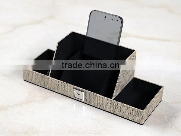 3 Compartments Faux Leather And Linen Flocking Cell Phone Charging Organizer