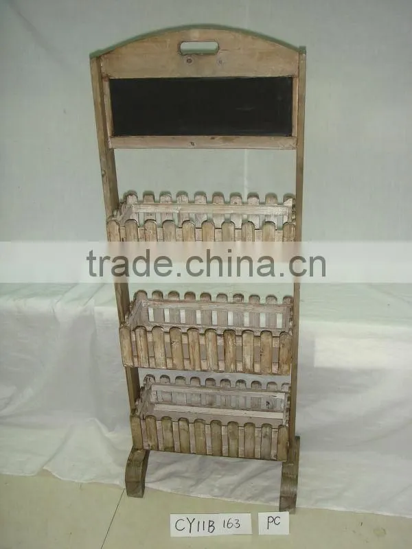 2 tiers Antique Wood Flower Display Stand with blackboard