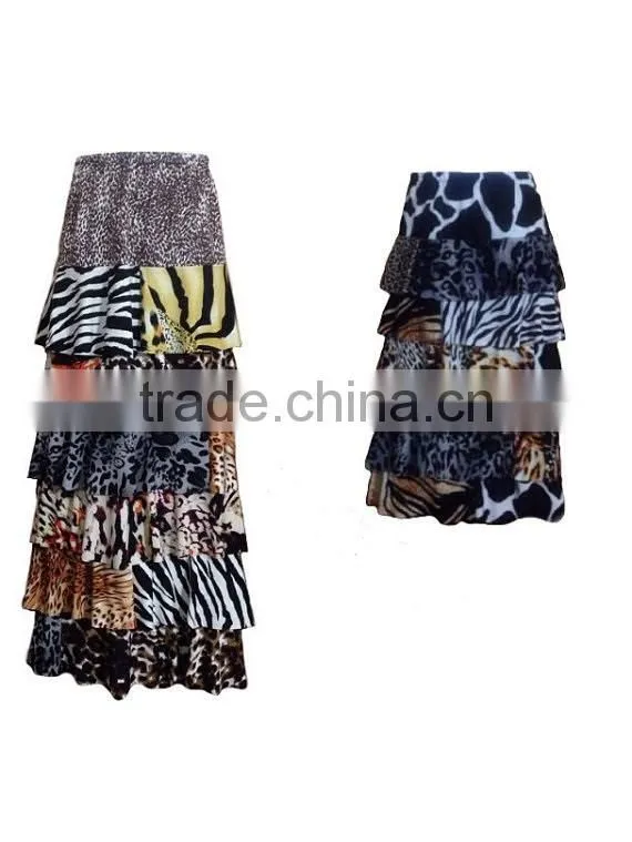 5 Tier skirts,6 Tier Skirt slinky Spandex Blend Drapes Maxi Tiered Ruffle Skirt In Custom Mixed Print