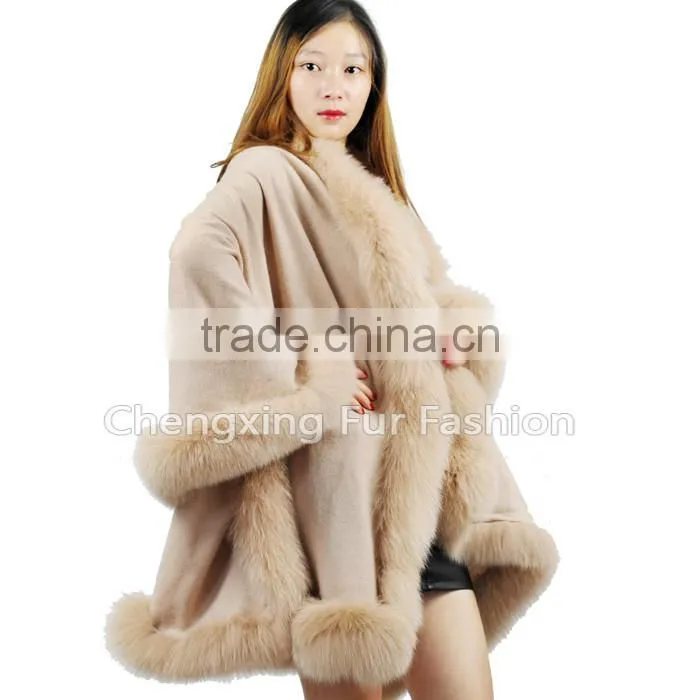 CX-B-P-24 Genuine Fox Fur Cashmere Shawl