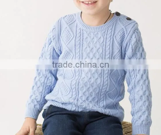 new design crew neck buttoned children cable knit sweater