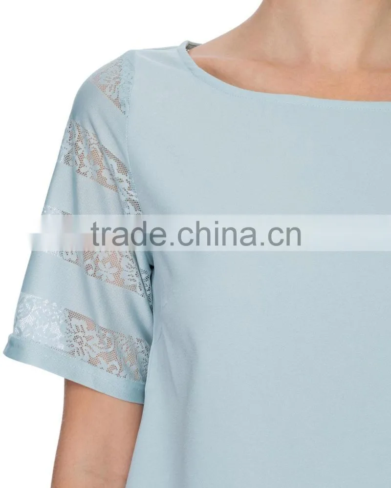 Lace sleeve woven womens tee shirts