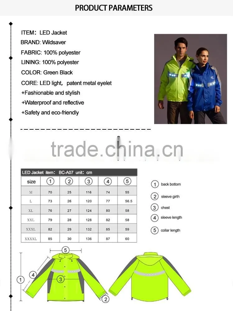 OEM hi viz LED flashing windproof jacket