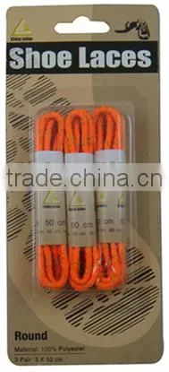 Printed round polyester shoe laces with plastic tips