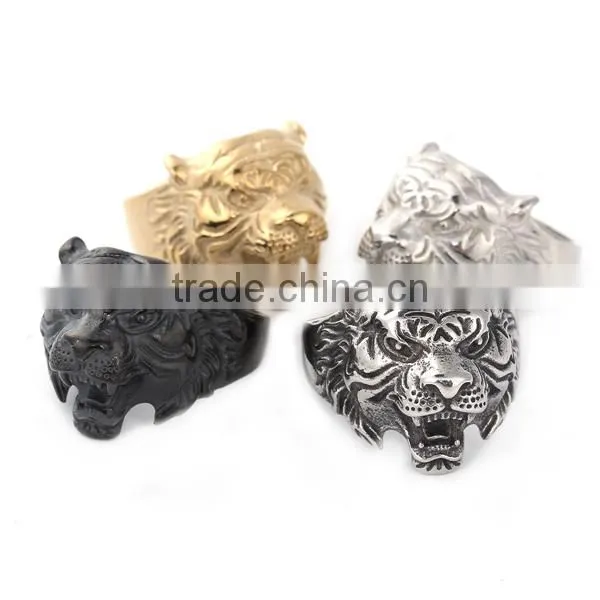Titanium Steel Unadjustable Rings Black Tiger Animal
