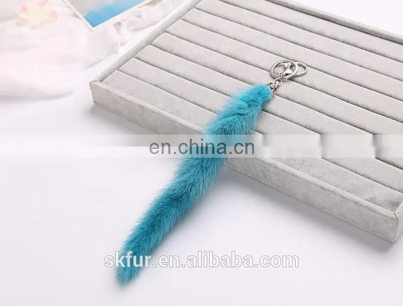 Multicolor and smooth real mink fur fairy tail keychain