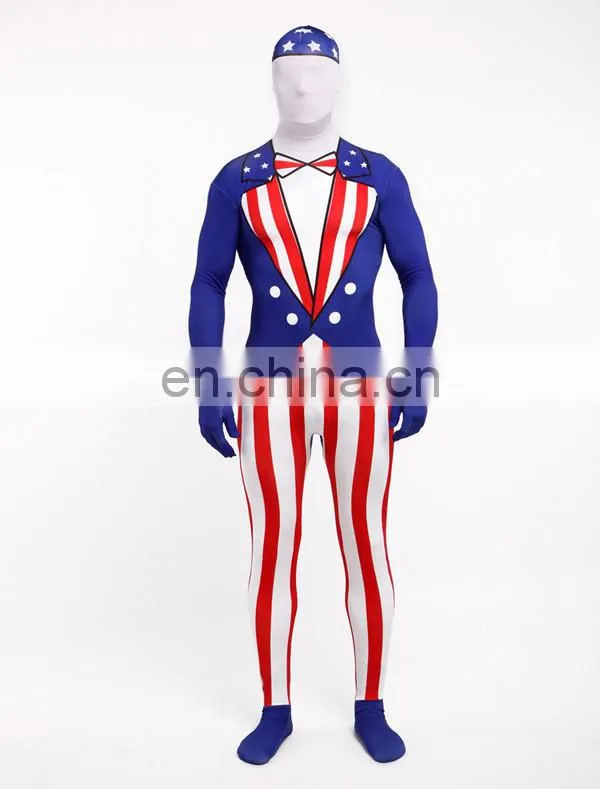 Full Body American Morph Suit Flag Lycra Zentai Halloween Party USA Costume