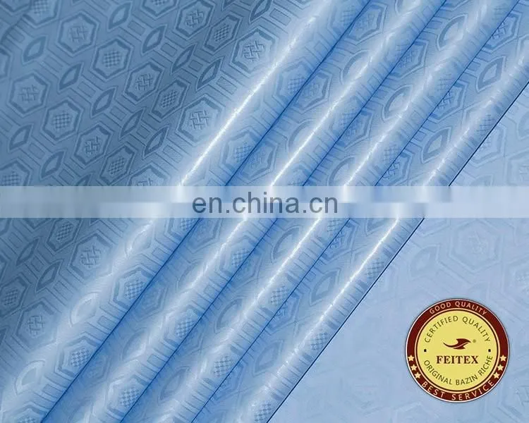 2017 Sky Blue Latest Design Guinea Brocade Styles Sewing Material For Women African Bazin Clothes Wholesale Fabric