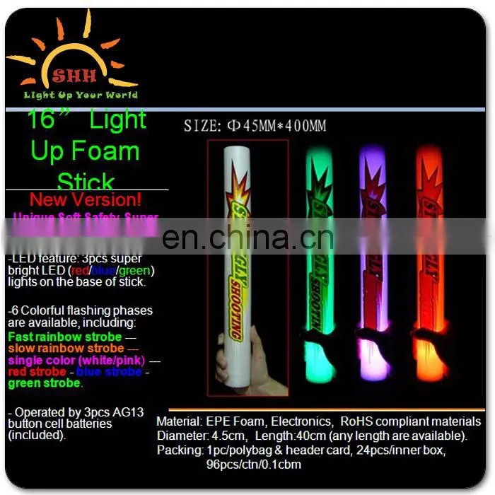 COOL!!! 16 inch Glow Stick LED Flashing Light Stick LED Foam Flashing Light Stick