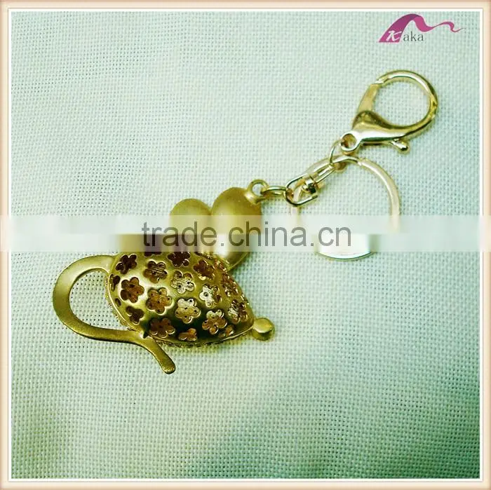 Cute Gold Plated Crystal Enamel Mouse Keychain Gifts