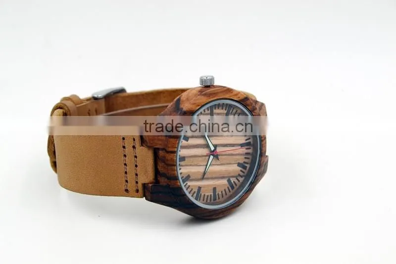 Hot sale cheap wooden watch leather strap watch mens watches natural wooden wrist watch for men or women