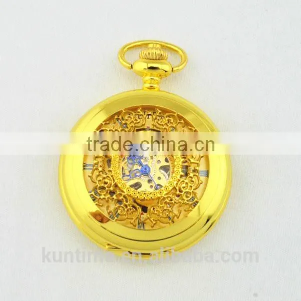 Golden watch fashion dressing reloj de bolsillo with chain