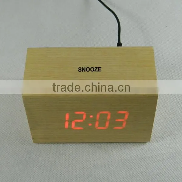LED Wooden Digital Table Clock with Touch Function for Snooze