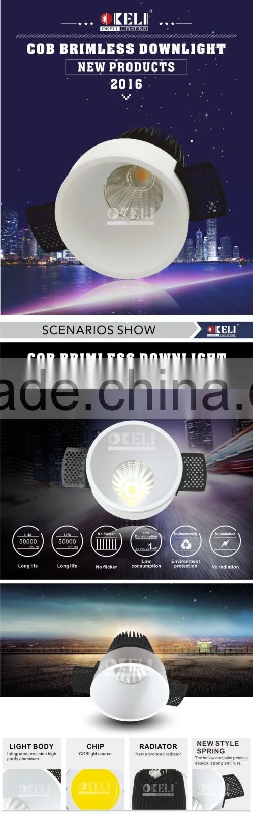 Round and square innovative design recessed led downlight