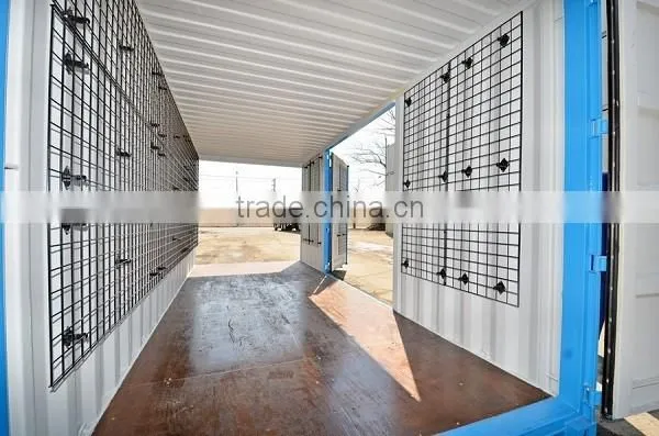 Modified 20' ft 40' ft open side container with hanging clothes mesh wire