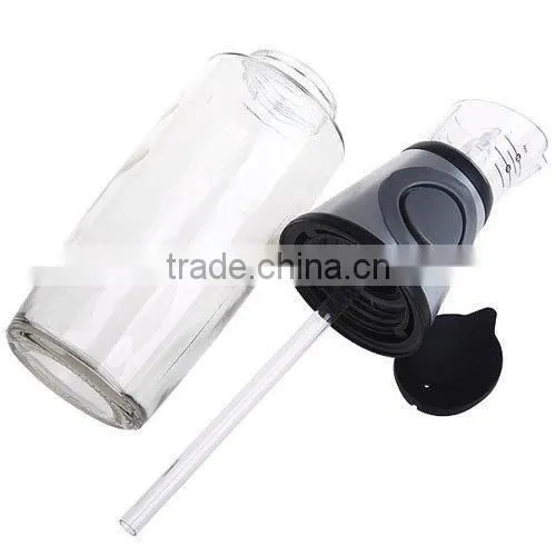 Press and Measure Olive Oil Glass Bottle- Salad Dressing Dispenser Infuser - Vinegar Pourer