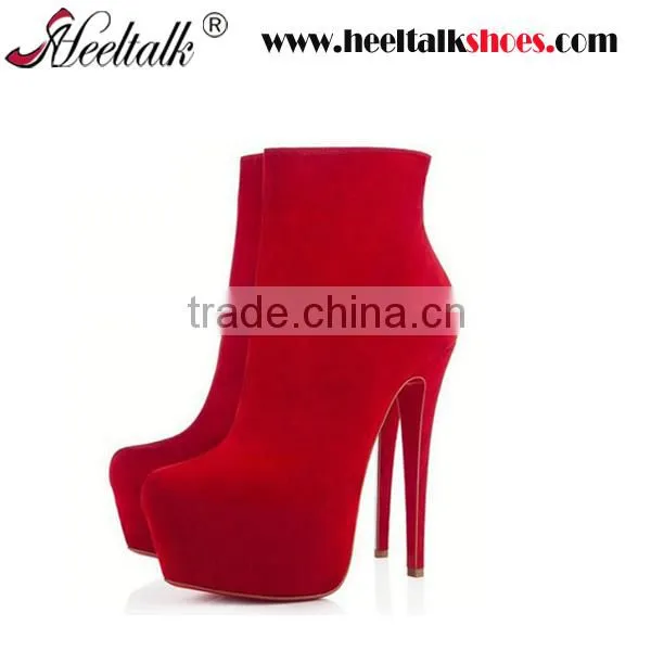 OEM ODM Customized women winter red suede boots high heel ankle boots for ladies