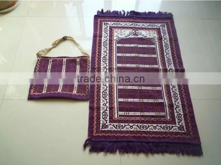 BT-804 new design polyester muslim prayer rugs with bag muslim carpet