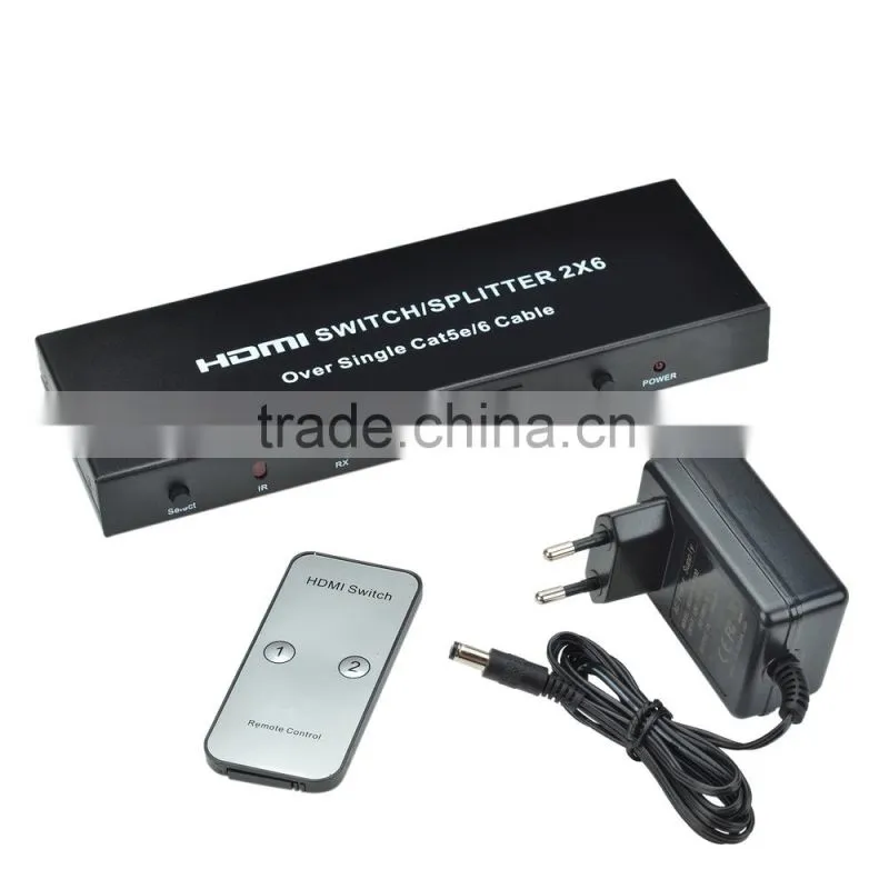 CHEERLINK 1080P 2X6 60m HDMI Splitter / Switch / Extender w/ EU Plug - Black