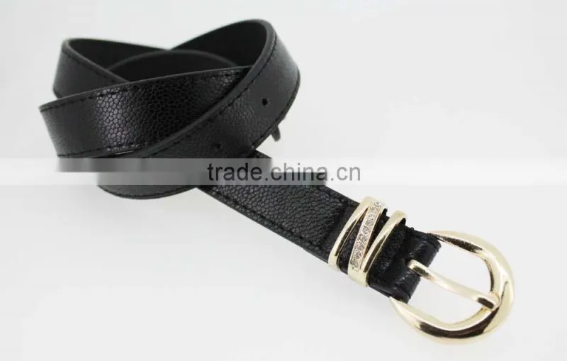 Women's Plain High Quality PU faux leather belt with rhinestone ring in YiWu/Thin waist belt for lady
