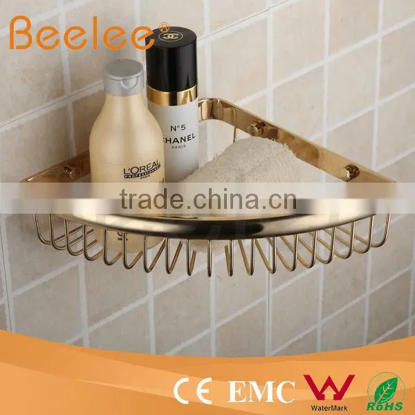 Modern Brass Golden Corner Wire Soap Sponge Basket Bathroom Rack