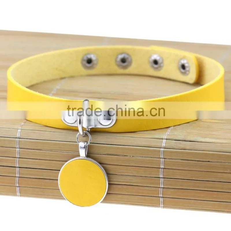 Japanese Anime Sailor Moon Rock Harajuku Gothic Punk Style Multi Color Alloy Round Pendant PU Leather Choker Necklace