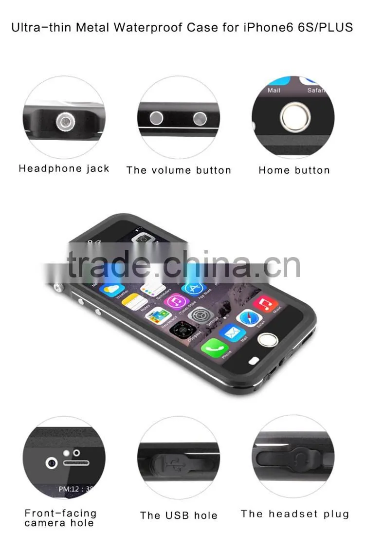 Waterproof Gorilla Glass Aluminum Metal Case for Iphone 6 Plus, 6S
