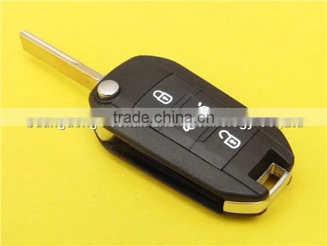Peugeot car key 3 button flip remote replacement key shell with groove blade