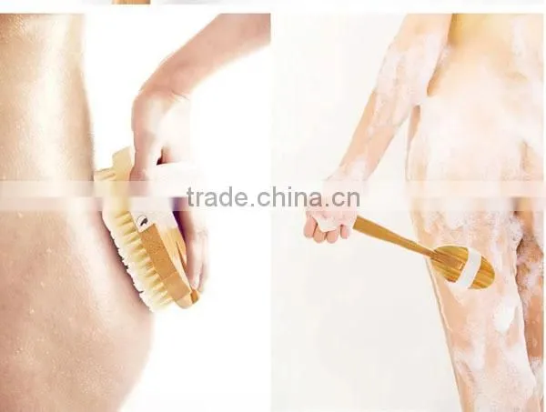 100% Natural bristle wooden bath body brush long handle