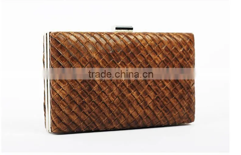 Fashion evening bag and purse PU leather hard case clutch organza bag and lady handbag