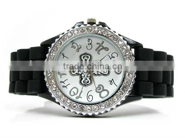 New Blue Geneva Crystal Jelly Gel Silicon Teenagers Girls Women's Wrist Watches