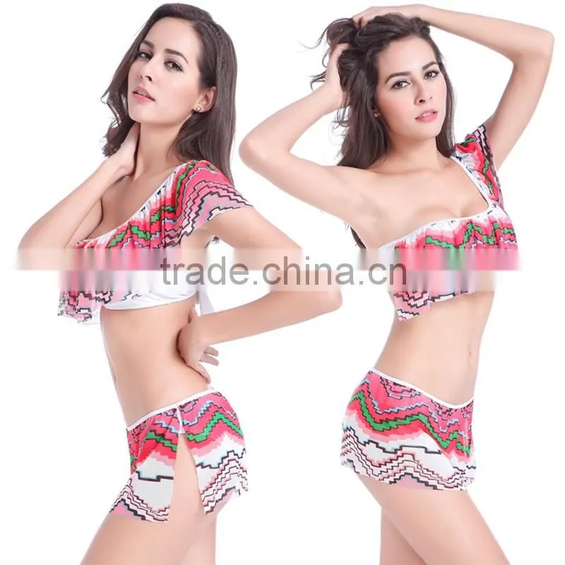 Women's Falbala Bikini Lady Push-up Padded Bra Bathing Suit Swimwear